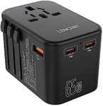 LENCENT Universal Travel Adapter, 65W GaN III International Wall Adapter with 1 USB Ports & 2 USB-C PD Fast Charging Power Adaptor for Phone,Laptop, MacBook Type A/C/G/I (USA/UK/EU/AUS/Bali/Japan)