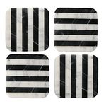 Thirstystone Marble Black & White Striped Coasters with Protective Cork Backing 4" Square Absorbent, Artistic, Elegant