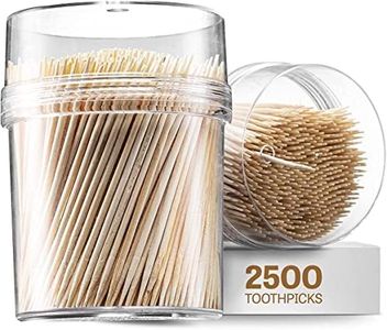 Prestee 2500ct Wooden Toothpicks + Reusable Toothpick Holder Container, Light Wood - Sturdy Smooth Finish Bamboo Tooth Picks for Teeth, Party Cocktail Picks, Toothpicks for Appetizers, 100% Natural