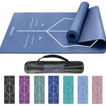 PROIRON Sports Yoga mat with Alignment Thick Exercise Mat - Non-Tearable Pilates Mat with Extra Carry Bag- Yoga Mats for Women for Aerobics Lunges Planks Indoor Outdoor 173 x 61 x 0.4 cm - Dark Blue