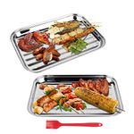 LncBoc BBQ Grill Basket Set of 2, 35x24x2.7cm Stainless Steel Rectangle Grilling Basket for Outdoor Grilling, Barbecue Steel Pan Tray for Cooking Meat Fish Vegetables with Holes