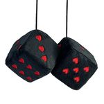 Pair Fuzzy Plush Dice for Car Rearview Mirror, 3" Retro Square Heart-Shape Decoration Dice for Hanging Car Accessories, Car Decorations for Women (Devil)