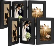 Golden State Art, Set of 2 Decorative Hinged Table Desk Top Picture Photo Frame, 3 Vertical Openings, 4x6 inches with Real Glass (4x6 Triple, Black, 2)