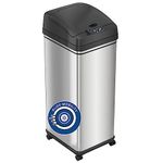 iTouchless Locking Lid 13 Gallon Sensor Kitchen Trash Can with AbsorbX Odor Filter & Wheels, Stainless Steel Mess-Free Garbage Bin, Powered by Batteries (not Included) or AC Adapter (Sold Separately)