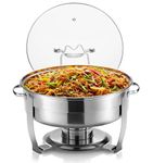 Chafing Dish for Buffet Set, by Kook, Catering Food Warmers, Round Chafing Dishes for Buffet, Chafing Buffet, Warmer Tray, Stainless Steel with Glass Lid and Lid Holder, for Parties, Dinners, 4.5 Qt