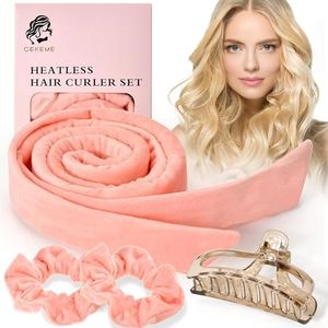 Heatless Curls Overnight for Long Hair,Soft Heatless Curling Rod Headband Extra Long,No Heat Hair Curlers You Can Sleep in (Pink)