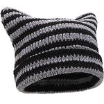 XYIYI Black Grey Crochet Hats for Women Cat Ear Knit Hat Vintage Beanie Grunge Accessories Slouchy Beanies for Womens