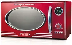 Nostalgia RMO4RR Retro Large 0.9 cu ft, 800-Watt Countertop Microwave Oven, 12 Pre-Programmed Cooking Settings, Digital Clock, Easy Clean Interior, Metallic Red