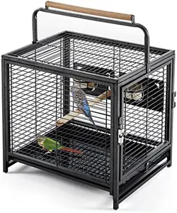 Yaheetech 25.5'' Wrought Iron Bird Travel Carrier Cage Parrot Cage with Handle Wooden Perch & Seed Guard for Small Parrots Canaries Budgies Parrotlets Lovebirds Conures Cockatiels