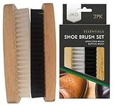 JKG® 2 SHOE POLISH BRUSHES - Shoe Cleaning Brushes | Brown Black Shoe Polish Buffing Brushes For Leather Shoes | Soft Brush Applicator & Buffing Stiff Hair Brush | Men Women Leather Scrub Boot Cleaner