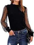 Blooming Jelly Womens Mock Neck Tops Keyhole Dressy Casual Blouses Polka Dot Long Sleeve Fall Outfits 2024, Black, X-Large