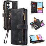 Vofolen for iPhone 11 Case Wallet Case iPhone 11 Phone Case with Card Holder PU Leather Case Flip Case Wristlet Zipper Magnetic Closure Shockproof Protective Case Cover for iPhone 11 Phone Case-Black