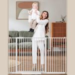 DEARBB Extra Wide Baby Gate Ultra Narrow Spacing 30.11-77.36" Pressure Mounted Double Lock Swing Auto Close Walk Through Metal Safety Pet Gate for Stairs and House Doorway Kitchen