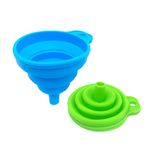 CIXLOGIC 2pcs Portable Collapsible Funnels Silicone Kitchen Gadgets Accessories Foldable Hopper Funnel for Oil Water Powders Liquid Filling Bottles or Containers (Blue and Green)