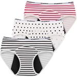 INNERSY Girls Knickers Leakproof Menstrual Pants Teen Cotton Period Underwear Pack of 3 (12-14 Years, 2 Stripes/1 Dots)