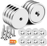 DIYMAG 8 Pcs Neodymium Round Base Cup Magnet,110LBS Strong Rare Earth Magnets with Heavy Duty Countersunk Hole,Stainless Screws,Iron Sheet for Refrigerator Magnets,Office,etc-Dia 1.26 inch-Pack of 8