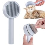 Cat Brush for Shedding, Self-Cleaning Cat Brush for Remove Tangles and Loose Hair, Pet Grooming Brush with Release Button, Cat Shedding Brushes for Long and Short Haired Cats (Blue)