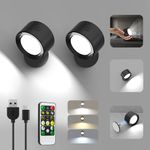 LED Wall Mounted Lights, Wall Sconces 2 Pcs with 3000mAh Rechargeable Battery, 3 Color Temperatures & Dimmable Magnetic 360° Rotation with Remote, Cordless Wall Light for Reading Bedside Hallway