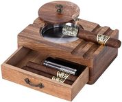 Joyoldelf Cigar Ashtray Outdoors Windproof Vintage Ashtray with Cigar Accessories Drawer Cigar Holder,Ashtray for Outside Patio Cigar Ashtrays for Outdoors Cigar Gift for Men