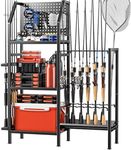 POKIPO Fishing Rod Holders for Garage,Fishing Rod Rack Storage up to 18 Rods,3 Tier Adjust Heavy Duty Metal Fish Pole Stand Organizer with Pegboard for Fishing Gear and Equipment Accessories