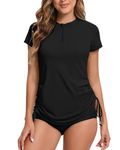 Rash Vest Women Short Sleeve Rash Guard 1/4 Zip Front Ladies Swim Top Quick Dry UV Swimming Shirts Adjustable Hem UPF 50+ Black 8