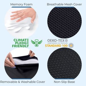 5 STARS UNITED Ergonomic Memory Foam Seat Cushion – Tailbone & Coccyx Support, Black