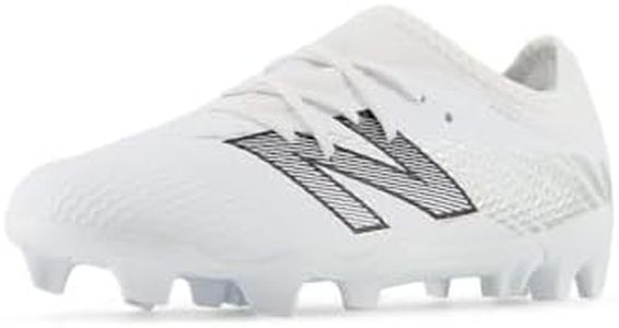 New Balance Furon Team FG V8 Soccer Shoe, White/Metallic Silver/Black, 5.5 Wide US Unisex Big_Kid