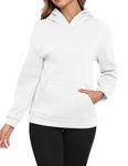 Zeagoo White Hoodie Womens Long Sleeve Round Neck Ladies Sweatshirt Autumn Winter Casual Loose Solid Colour Kangaroo Pocket Pullover Size 10