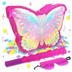 Butterfly Pinata for Birthday Party Supplies Colorful Butterfly Pinata with Stick and Blindfold Butterfly Themed Party Decoration, Small Pinata Party Supplies(16 x 12.6 x 4.2 In)