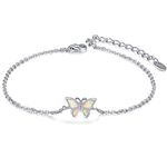 CHIC & ARTSY Butterfly Bracelet 925 Sterling Silver Created Opal Butterfly Bracelet for Women Friendship Bracelets Butterfly Charms Bracelet Adjustable