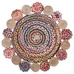 Kuber Industries Handmade Braided Area Rug|Organic Natural Jute Multi Circle Border Door Mat|Carpet for Bedroom,Living Room,Dining Room,92x92 cm,(Multicolor)