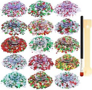 Glitter SUPGIFT 15 Colors 130g Holographic Christmas Snowflake Tree Heart Star Pentagram Chunky Cosmetic Laser Sequins for Makeup Hair Body Nail Art Slime Craft Resin with Brush 5 Spoons