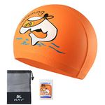 Kids Swimming Cap, KXF Swimming Hats Waterproof PU Bathing Cap Care Ear Protection Elastic Swimming Cap with Coating Cartoon Pattern for Children Kids Boys Girls Age 6-10