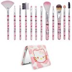 12 PCS Kawaii Cat Makeup Brush with Cartoon Cat Mirror, Cosmetic Makeup Brush Set Tool Kit Set Brush Set Best Gift for Young Girl Women