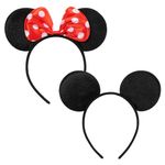 CHuangQi 2pcs Mouse Ears Headbands with Bow Boy & Girl Headwear Hair Accessories for Birthday Party or Celebrations