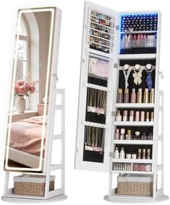 LVSOMT Standing Jewelry Cabinet Mirror with Adjustable LED Light White
