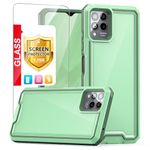 TJS Compatible for T-Mobile Revvl 6 Pro 5G Tough Mobile Phone Case, with Tempered Glass Screen Protector Dual Layer Heavy Duty Shockproof Rugged Hybrid Hard Protector Back Cover (Green)