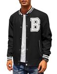 COOFANDY Black Varsity Jacket for Men Bomber Lightweight Jackets Letterman Style Jacket Solid Color