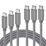 iPhone Fast Charger Lightning Cable【MFi Certified】 3Pack USB C to Lightning Cable [3/6/10 FT] Nylon Braided Type C to Lightning Charging Cord Compatible with iPhone 14 13 12 11 Pro Max 8 iPad (Grey)