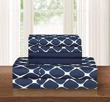 Elegant Comfort Luxury Softest and Coziest 6-Piece Bed Sheet Set, Wrinkle Resistant Milano Trellis Pattern - 1500 Thread Count Egyptian Quality Coziest Bedding Set, King, Navy