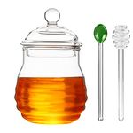 Ivolador Honey Jar with Dipper and Lid Glass Honey Pot Container Dispenser for Home Kitchen Store Honey and Syrup