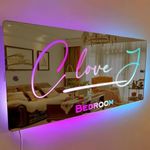 Personalised Name Mirror - Light Up Mirror,Custom Name Neon Signs LED Lights Night Light Light Up Letters Mirror Personalised Name Signs for Kids Room Wall Art Home Decor Christmas Birthday Gift