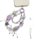 XODITO Phone Charms with Purple Cystal Beads, Double Detachable Cellphone Lanyard, Diamond Mobile Phone Chain for Keys, Shoulder Bags, Curtain