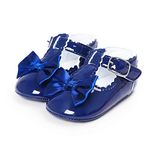 LACOFIA Newborn Baby Girls T-Bar Anti-Slip Bowknot Princess Party Shoes, A Blue, 3-6 Months