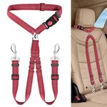 KUTKUT Double Dog Seat Belt, Dual Pet Car Headrest Restraint Safety Seatbelt No Tangle Dog Leash Duty Adjust Elastic Bungee Lead Splitter Connect Harness In Vehicle Travel For 2 Dogs (Red),One Size