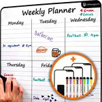 Large Dry-Erase Magnetic Weekly Calendar + Free Bonus: 3 Grocery/to-Do List Whiteboards (Organizer/Planner) for Kitchen Fridge - Full Set: 8 Markers + Eraser | Stain Free | Vertical