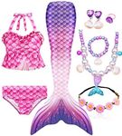 Mermaid Tails for Swimming for Girls Swimmable Swimsuit Kids Bathing Suits Birthday Gift 3-12 Years (NO Monofin), Gan220, 5-6Years/Tag 120