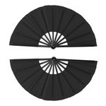 Qchengsan Rave Hand Fan,2 Pack Large Folding Hand Rave Fan,Vintage Fabric Foldable Hand Fans,Chinese Kung Fu Tai Chi Hand Fan,Festival Fan,Clack Hand Held Fan Gifts for Women Party Dance