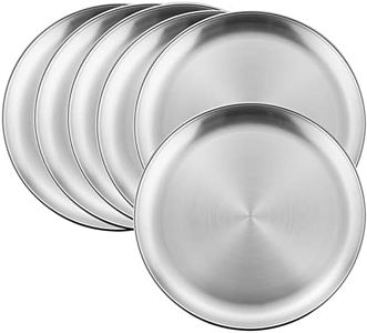 HaWare 6-Piece 18/8 Stainless Steel Plates, Metal 304 Dinner Dishes for Kids Toddlers Children, 10 Inches Feeding Serving Camping Plates, Reusable and Dishwasher Safe