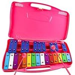 Eavnbaek Xylophone 25 Notes Glockenspiel Xylophone for Kids, Professional Xylophone Percussion Instrument with Hard Case and Safe Mallets, for Student Beginners, Music Teaching and Gifts (Pink)